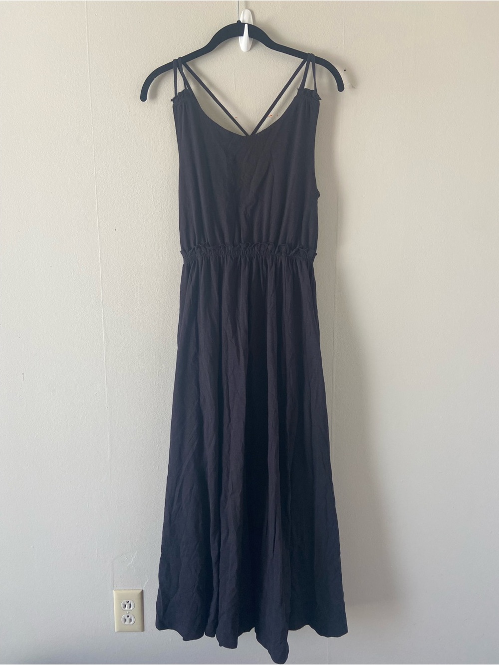 100% organic cotton LBD little black dress size medium midi maxi Strappy